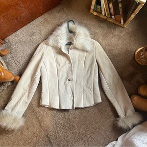 Vintage Cream Leather Fuzzy Jacket by XOXO